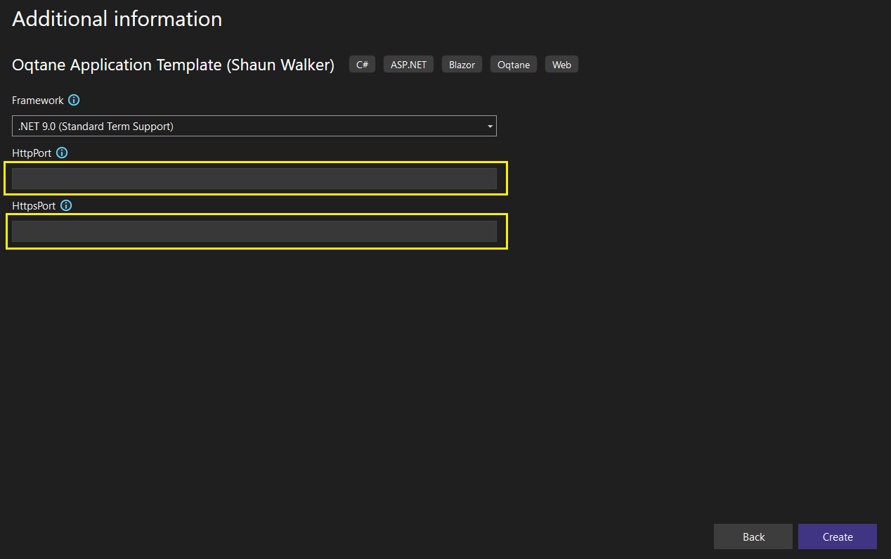 Visual Studio Create Oqtane Project